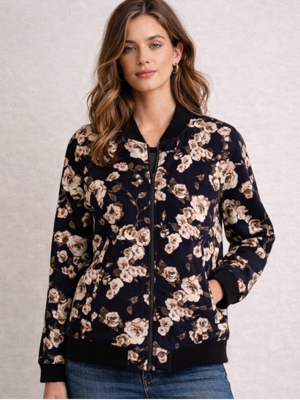 Floral Bomber Jacket - Black and Cream